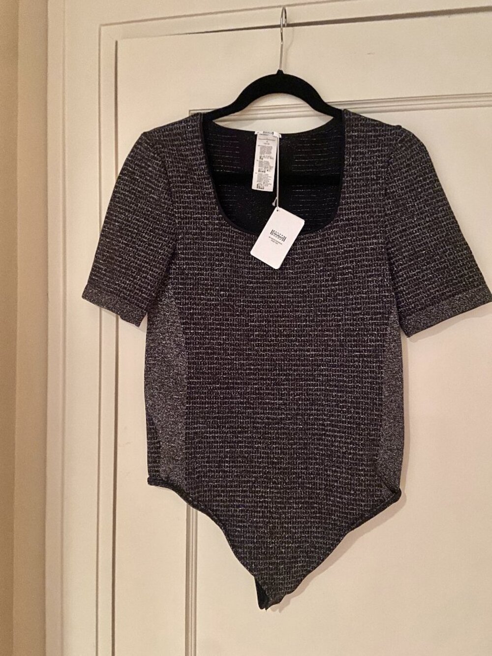 Wolford Bodysuit in Metallic Gray/Black, Size L, NWT
